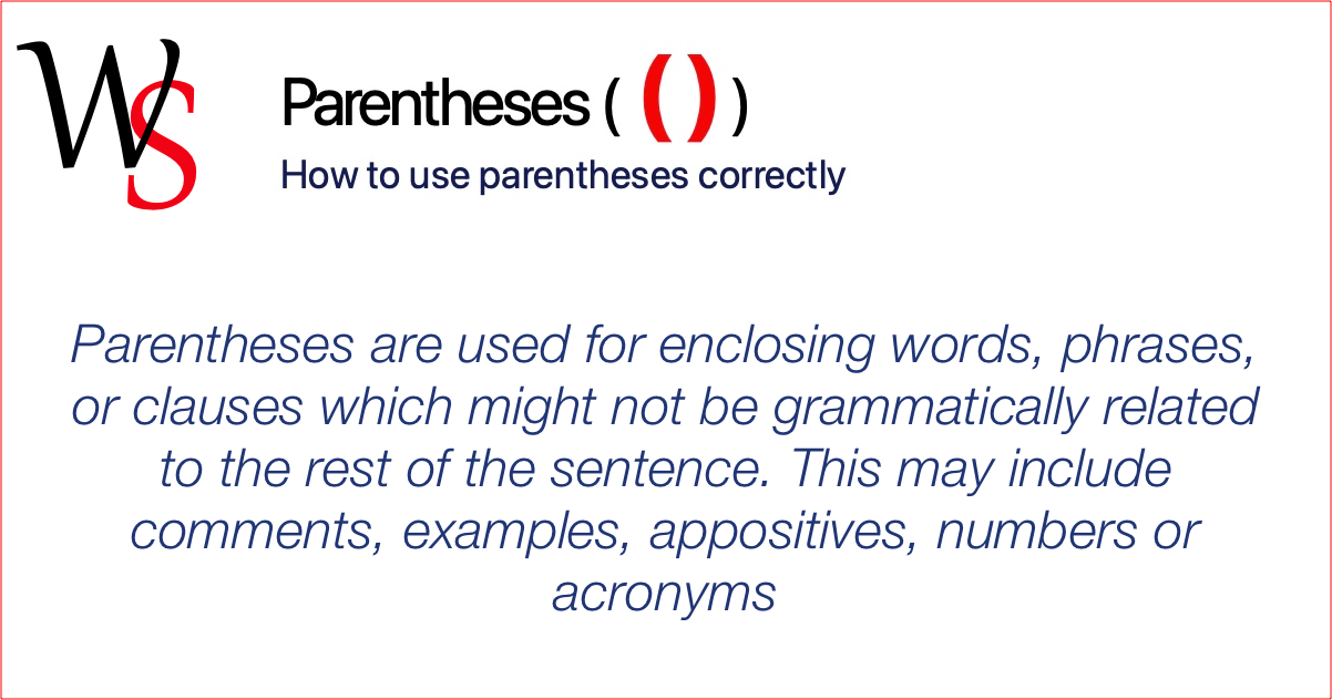 Parentheses punctuation writing support